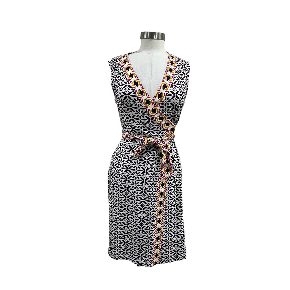 DVF Yahzi Wrap Dress Geometric Print Colorful V Neck Dress Sz 6